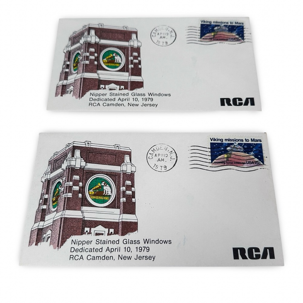 Vintage 1979 RCA Nipper Stained Glass Windows Camden NJ Envelopes Set of 2